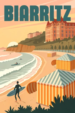Vintage Biarritz Beach Design Template for Travel Posters