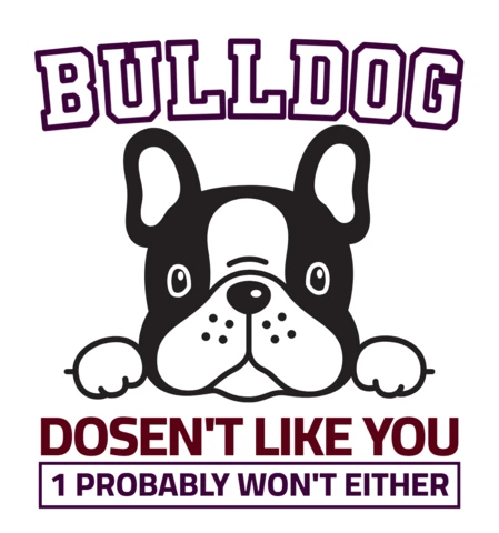 Verspielte Bulldogge Aufkleber Vorlage mit humorvollen Zitat