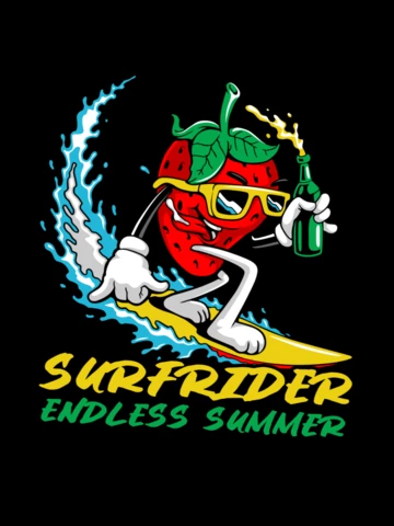 Surf Rider Endless Summer with Strawberry T-shirt Design Template