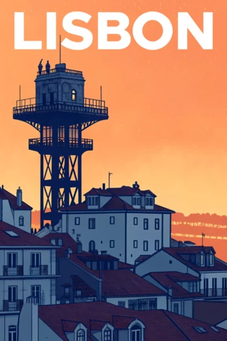 Lisbon Santa Justa Lift Vintage Design for Souvenirs and Posters Template