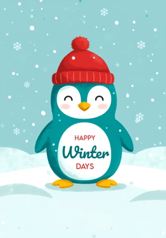 Plantilla de diseño de pingüinos de invierno para tarjetas de felicitación navideñas