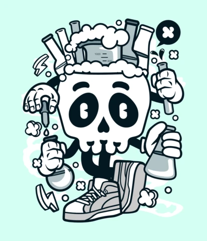 Chemical Skull Cartoon Character T-shirt Design Template