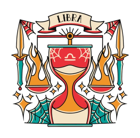 Plantilla de diseño del zodiaco Libra - ilustración estilo tatuaje vintage