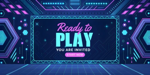 Neon Gaming Invitation Template with Futuristic Design
