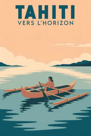 Affiche de voyage vintage de Tahiti, modèle de design pour art mural