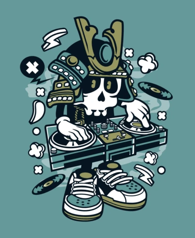 Samurai DJ Cartoon Character Design Template