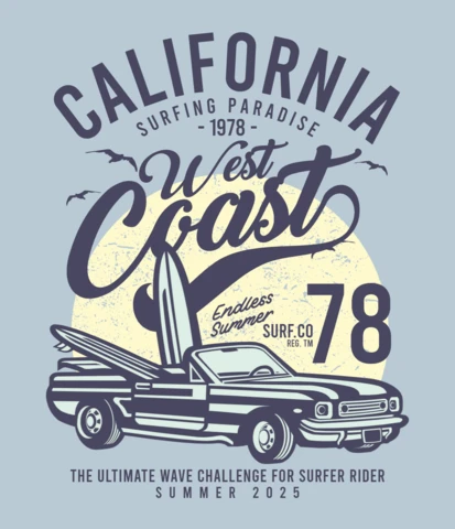 California Surfing Paradise West Coast T-Shirt Design Template