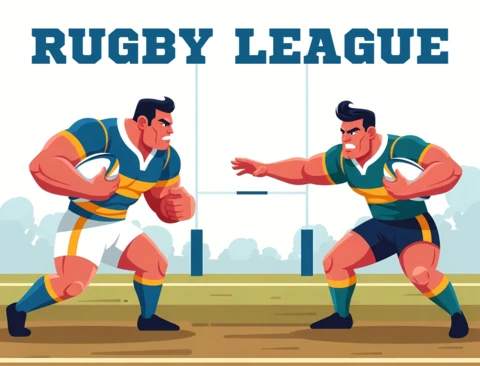 Rugby league cartoon ontwerp sjabloon voor sportmerchandise