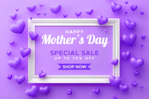 Happy Mother's Day 3D Purple Hearts Design for Promotional Banner Template