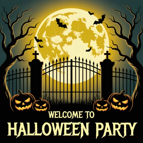Spooky Halloween Party Design Template with Moon and Pumpkins for Flyers