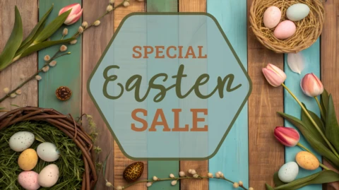 Modelo de design de venda de Páscoa com tema de primavera para promoções festivas