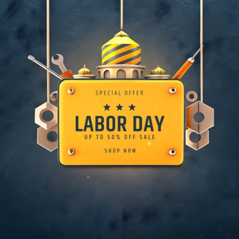 Labor Day Sale Design Template with 3D Graphic Elements and Special Offer Highlights