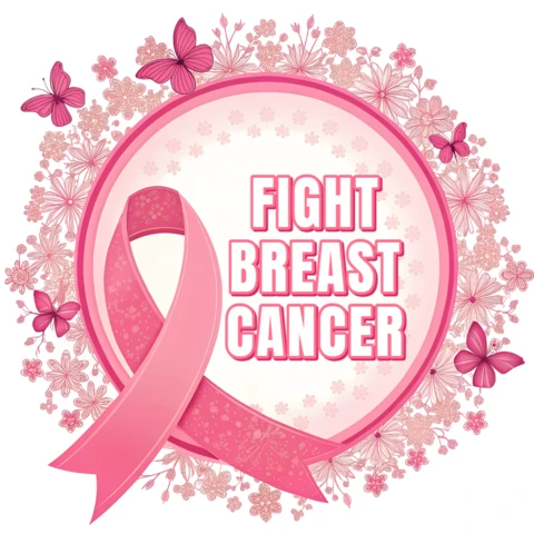 Breast Cancer Awareness Design Template with Floral Elements for T-Shirts