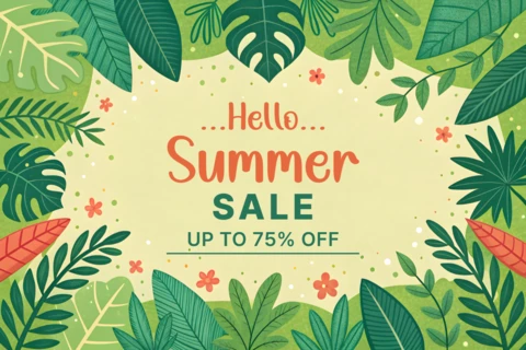 Summer Sale Design Template with Tropical Leaf Illustrations