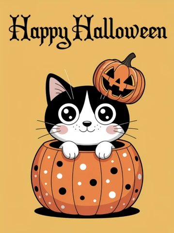 Vrolijk Halloween met schattig kattenontwerp voor feestelijke wenskaarten sjabloon