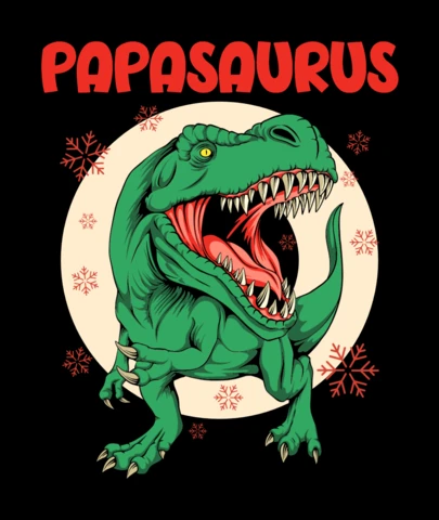 PAPASAURUS Fierce Fatherhood with Dino Power & Snowflake Swag T-Shirt Design Template
