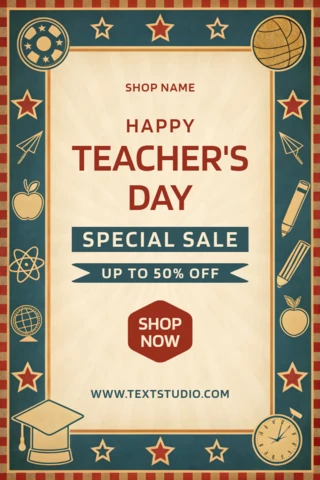 Vintage Teacher's Day Sale Design Template - Editable Promotional Graphic