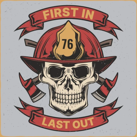 First In Last Out Skull Firefighter T-Shirt Design Template