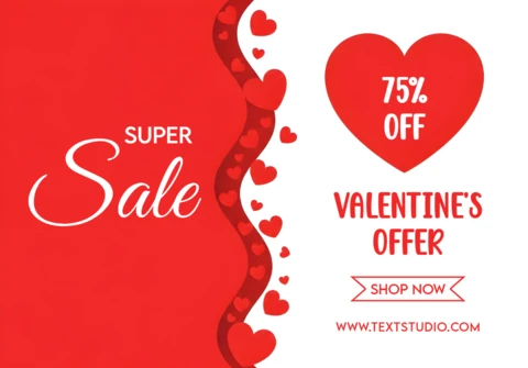 Plantilla de venta de San Valentín con gráficos de corazones para el diseño de volantes promocionales.