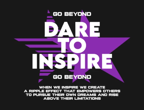 Go Beyond Dare to Inspire Bold Empowerment Quote with Purple Star & Ripple Effect Message T-Shirt Design Template
