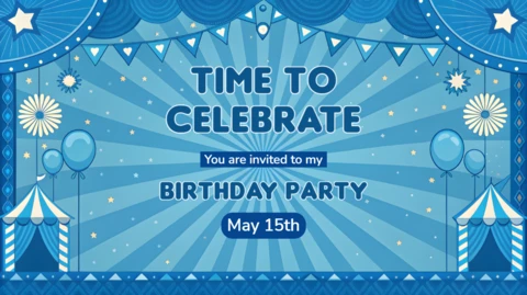 Plantilla de diseño de invitación de cumpleaños festivo en azul