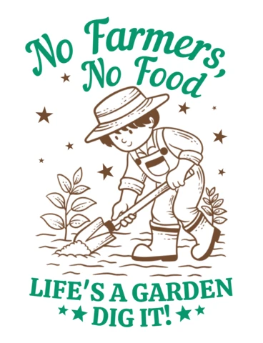農家がいなければ、食べ物もない。農業をテーマにしたインスピレーショナルなイラストTシャツデザインテンプレート