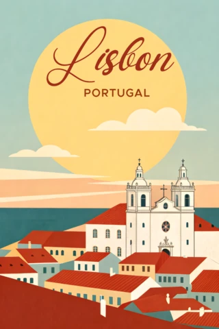 Lissabon Portugal vintage ontwerpsjabloon voor reisposter