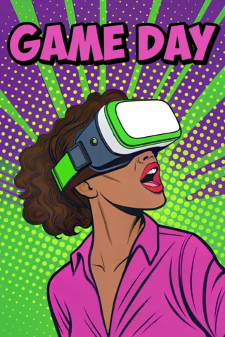 Template de dia de jogo de realidade virtual em pop art para pôsteres