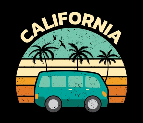 California Hippie Van T-shirt Design Template