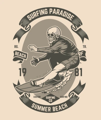 Surfing Skull T-Shirt Design Template