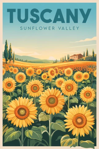 Vintage Tuscany Sunflower Valley Design Template for Posters