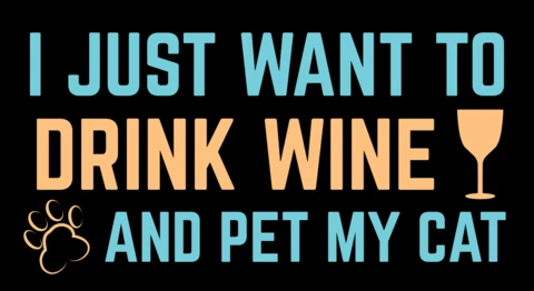Modèle typographique ludique pour les amoureux des chats : boire du vin et caresser mon chat