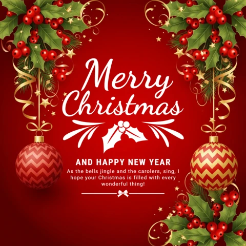 Merry Christmas and Happy New Year Wishes Festive Greeting Card Design
