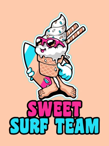 Sweet Surf Team With Ice-Cream Summer T-shirt Design Template