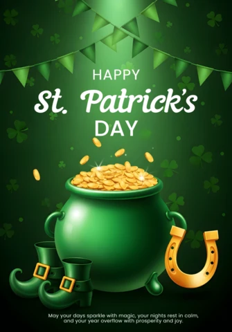 St. Patrick's Day Celebration Template with Pot of Gold Design for Festive Greeting Cards
