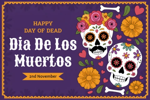 Dia De Los Muertos Design Template for Festive Greeting Cards with Colorful Skulls and Floral Elements
