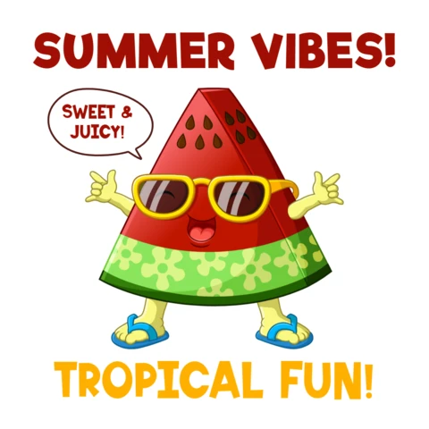 Summer Vibes Design Template: Tropical Fun with Juicy Watermelon Character