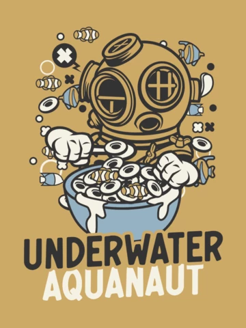 Underwater Aquanaut Cartoon Character T-shirt Design Template