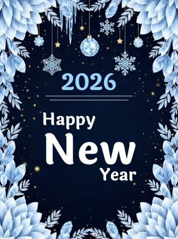 Winter Wonderland New Year Celebration Template with Floral Design for Greeting Cards