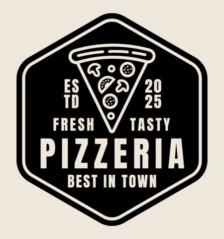 Modello di logo per pizzeria fresco e gustoso