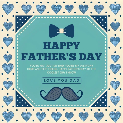 Father's Day Greeting Card Template with Mustache and Heart Design