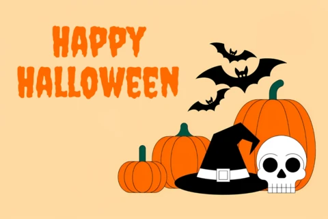 Plantilla de diseño de Halloween feliz con calabazas y calaveras para tarjetas de felicitación festivas.