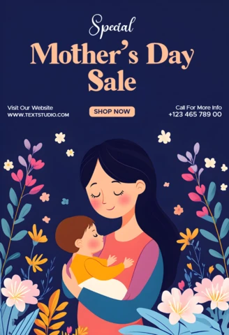 Whimsical Mother's Day Sale Design Template with Floral Elements