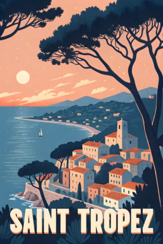 Plantilla de diseño de cartel de viaje vintage de Saint Tropez para arte de pared