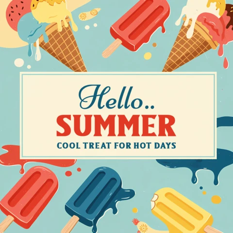 Diseño de golosinas de verano para plantilla de tarjeta de felicitación de vacaciones vintage