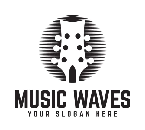 Music Waves Guitar Logo Design Template