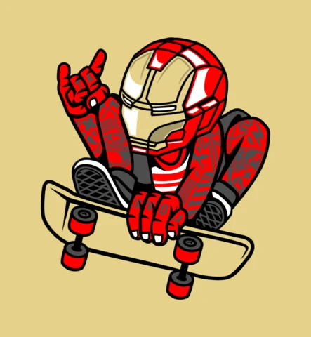 Modèle de conception de t-shirt de personnage de dessin animé de skateboard Iron Man