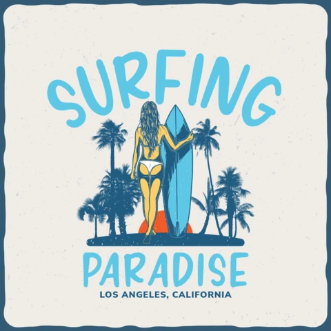 Surfing Paradise Vintage T-shirt Design Template