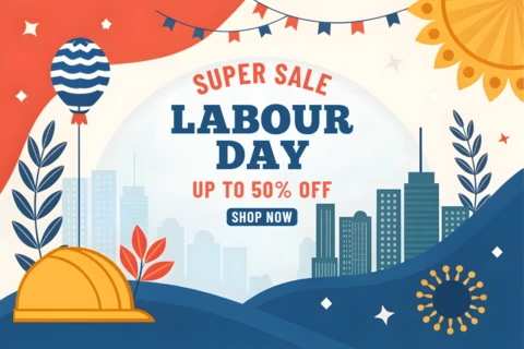 Modelo de design de promoção do Dia do Trabalho - estilo festivo e moderno para promoções
