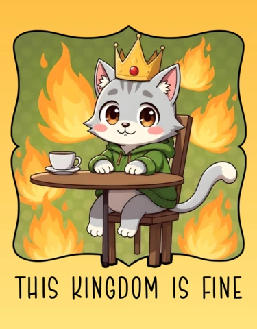 Royal Cat in Fiery Kingdom Cartoon Illustration Template